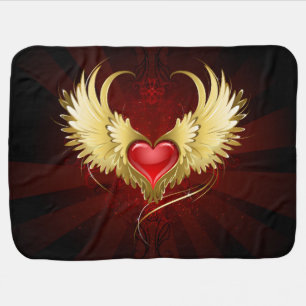 Red Heart with Golden Wings Baby Blanket