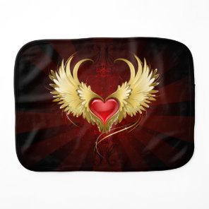 Red Heart with Golden Wings Baby Burp Cloth