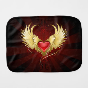 Red Heart with Golden Wings Baby Burp Cloth