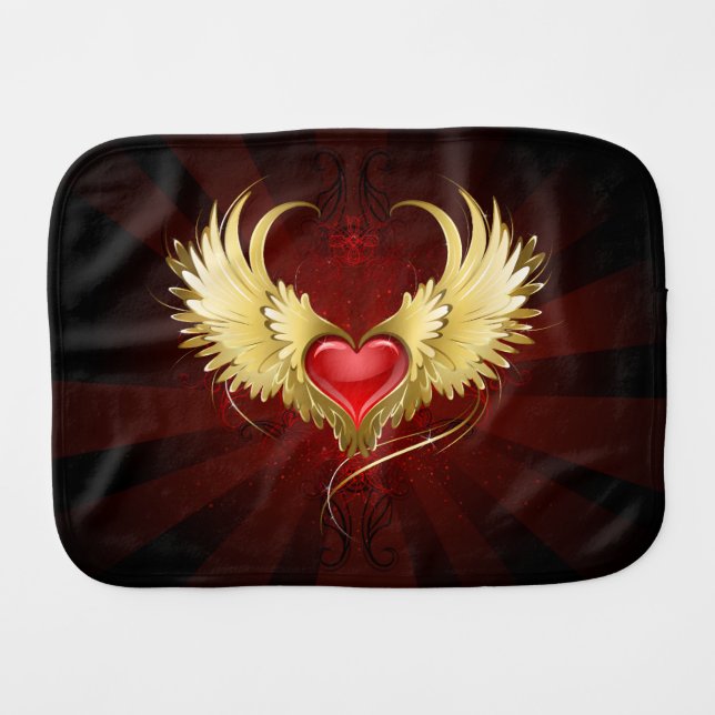 Red Heart with Golden Wings Baby Burp Cloth (Front Horizontal)