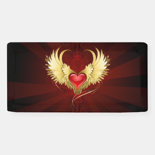 Red Heart with Golden Wings Banner (Horizontal)