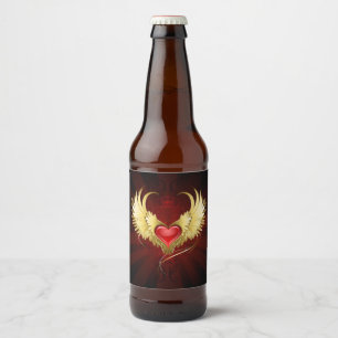 Red Heart with Golden Wings Beer Bottle Label