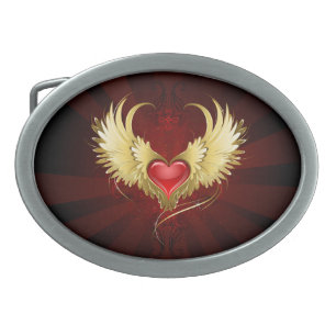 Red Heart with Golden Wings Belt Buckle