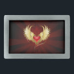 Red Heart with Golden Wings Belt Buckle<br><div class="desc">Bright red heart of an angel with golden wings shining in the dark radiant red background decorated with a pattern.</div>