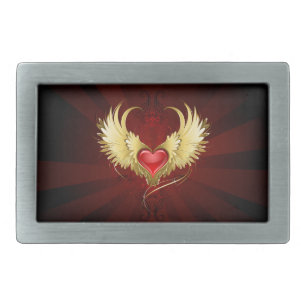 Red Heart with Golden Wings Belt Buckle