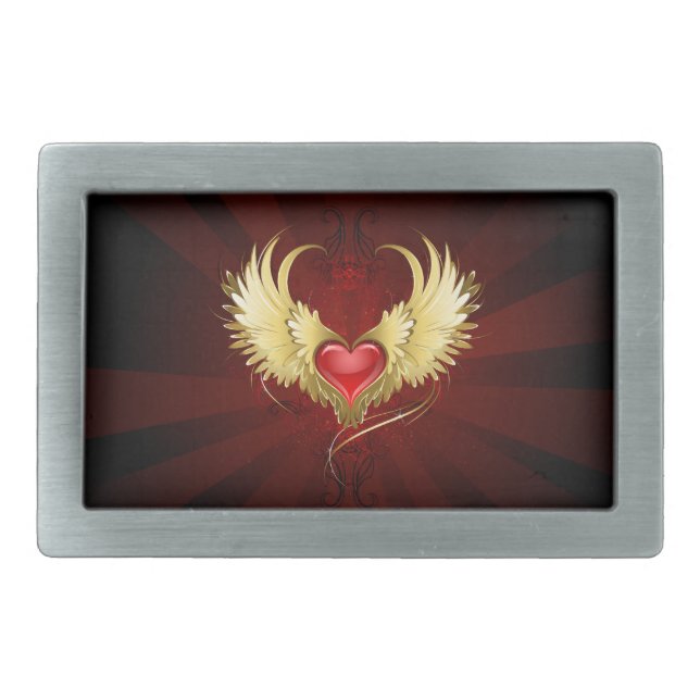 Red Heart with Golden Wings Belt Buckle (Front)