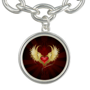 Red Heart with Golden Wings Bracelet