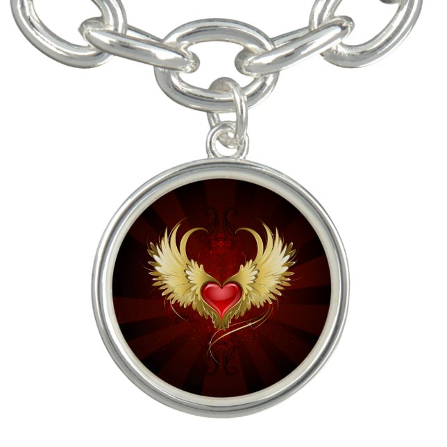 Red Heart with Golden Wings Bracelet (Design)