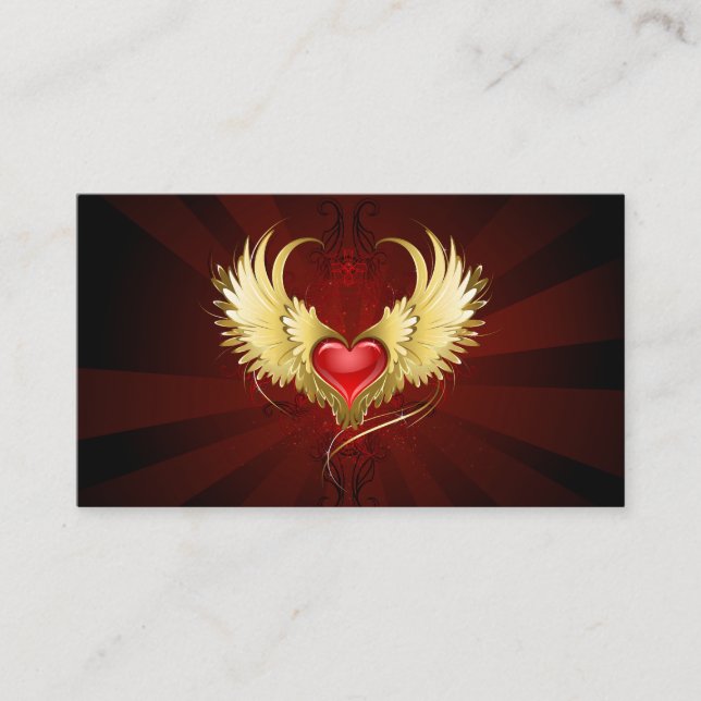 Red Heart with Golden Wings Business Card (Front)