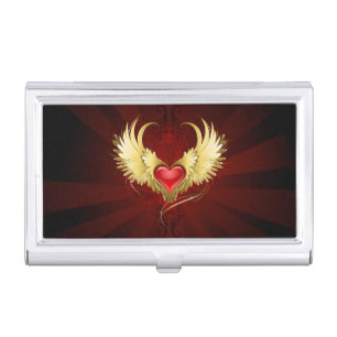 Red Heart with Golden Wings Business Card Case