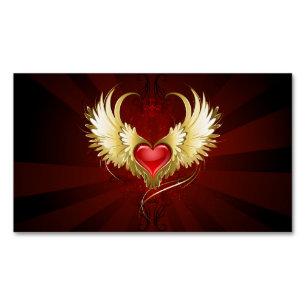 Red Heart with Golden Wings Business Card Magnet