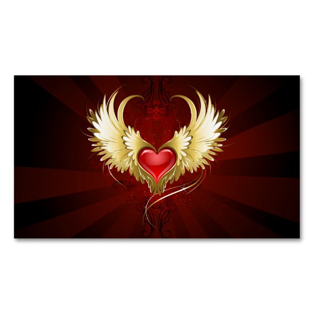 Red Heart with Golden Wings Business Card Magnet (Front)