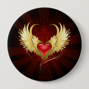 Red Heart with Golden Wings Button