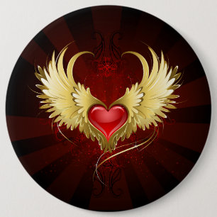 Red Heart with Golden Wings Button