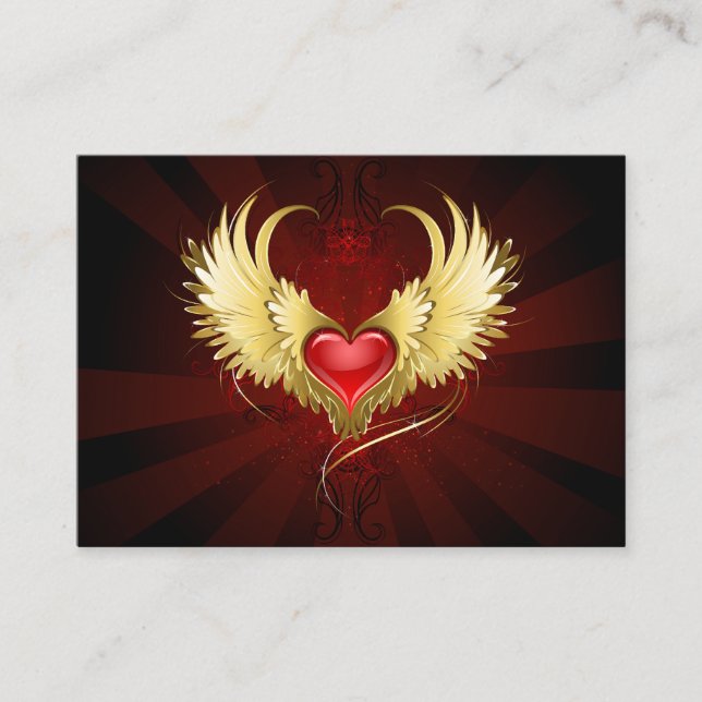 Red Heart with Golden Wings Calling Card (Front)