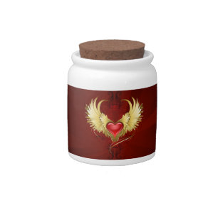 Red Heart with Golden Wings Candy Jar