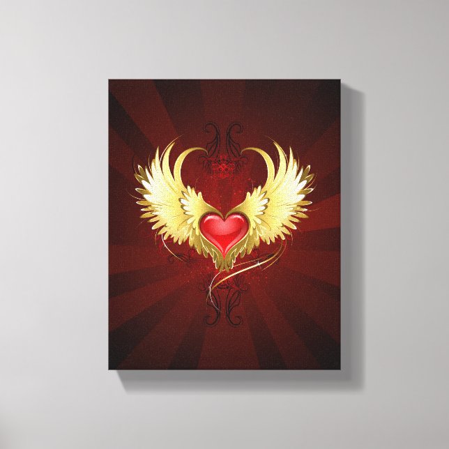 Red Heart with Golden Wings Canvas Print (Front)