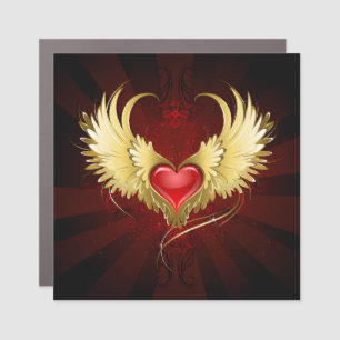 Red Heart with Golden Wings Car Magnet