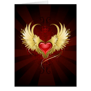 Red Heart with Golden Wings Card