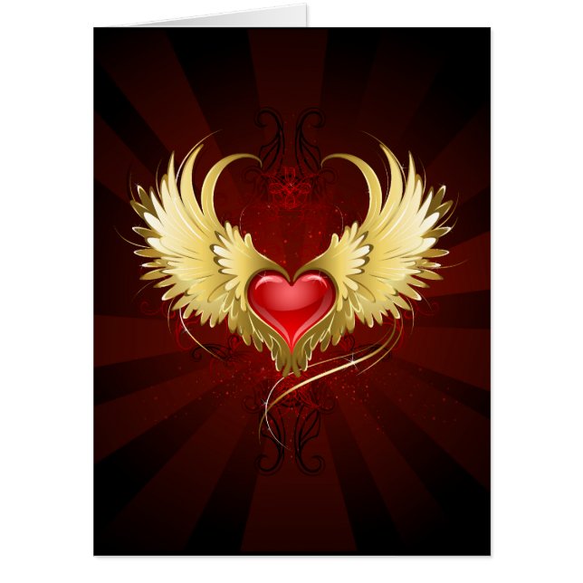 Red Heart with Golden Wings Card (Front)