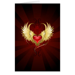 Red Heart with Golden Wings Card
