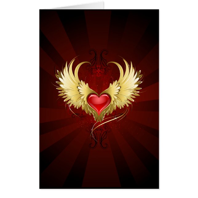 Red Heart with Golden Wings Card (Front)