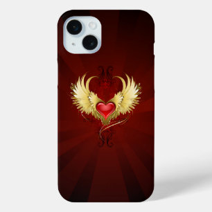 Red Heart with Golden Wings iPhone 15 Plus Case