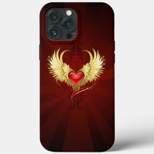 Red Heart with Golden Wings iPhone 13 Pro Max Case
