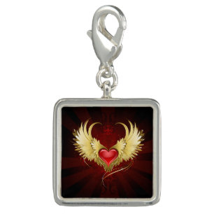 Red Heart with Golden Wings Charm