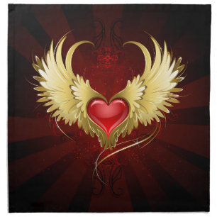 Red Heart with Golden Wings Cloth Napkin