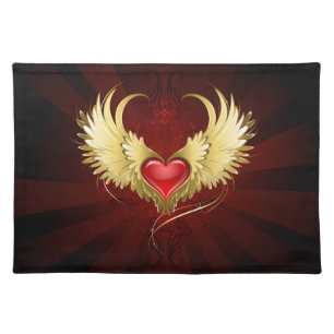 Red Heart with Golden Wings Cloth Placemat