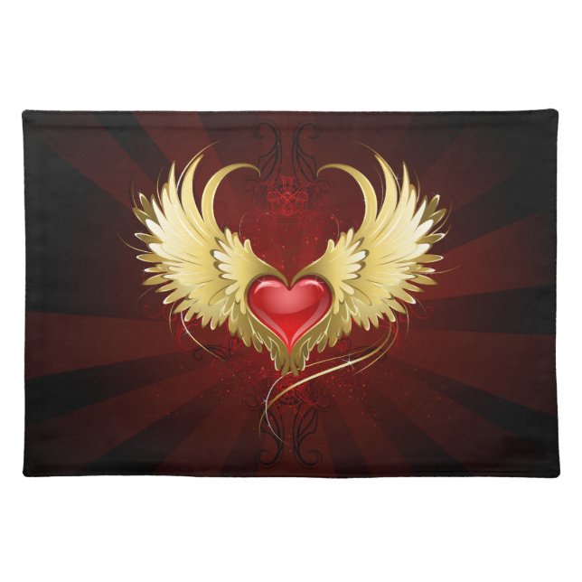 Red Heart with Golden Wings Cloth Placemat (Front)