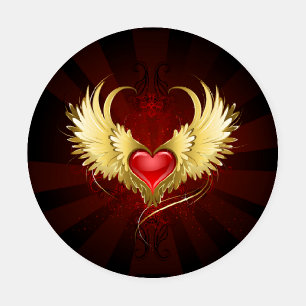 Red Heart with Golden Wings Coaster Set
