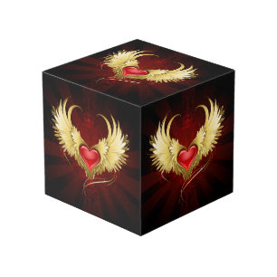 Red Heart with Golden Wings Cube