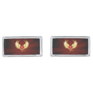 Red Heart with Golden Wings Cufflinks