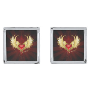 Red Heart with Golden Wings Cufflinks