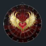 Red Heart with Golden Wings Dart Board<br><div class="desc">Bright red heart of an angel with golden wings shining in the dark radiant red background decorated with a pattern.</div>