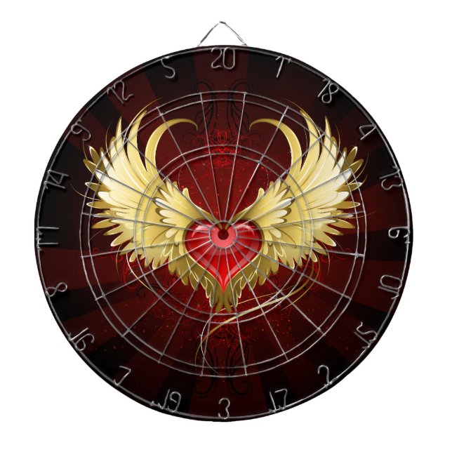 Red Heart with Golden Wings Dart Board (Front)