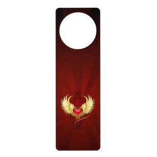 Red Heart with Golden Wings Door Hanger