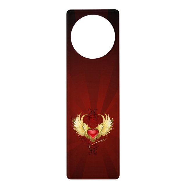 Red Heart with Golden Wings Door Hanger (Front)