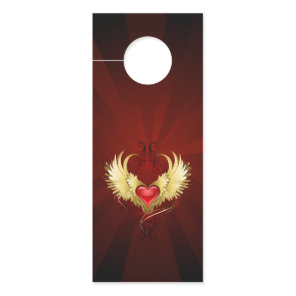 Red Heart with Golden Wings Door Hanger