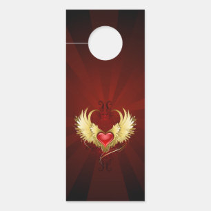 Red Heart with Golden Wings Door Hanger