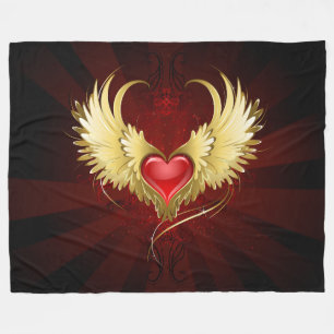Red Heart with Golden Wings Fleece Blanket