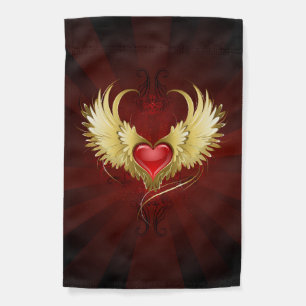 Red Heart with Golden Wings Garden Flag