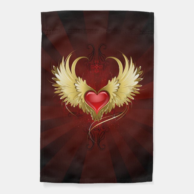 Red Heart with Golden Wings Garden Flag (Front)