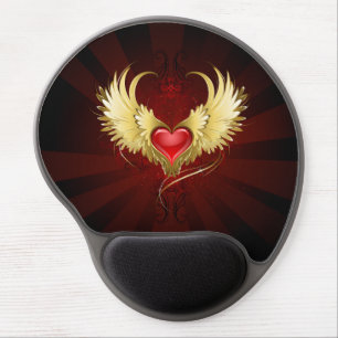 Red Heart with Golden Wings Gel Mouse Pad