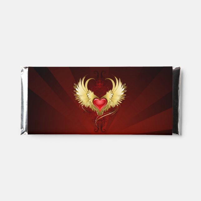 Red Heart with Golden Wings Hershey Bar Favors (Front)