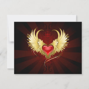 Red Heart with Golden Wings Holiday Card