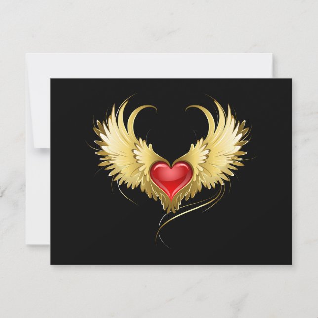 Red Heart with Golden Wings Invitation (Front)