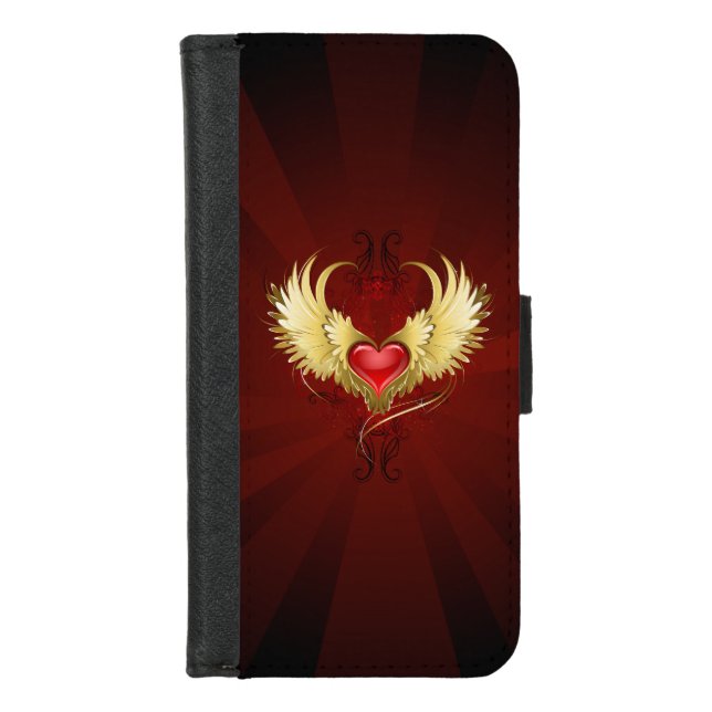 Red Heart with Golden Wings iPhone Wallet Case (Front)